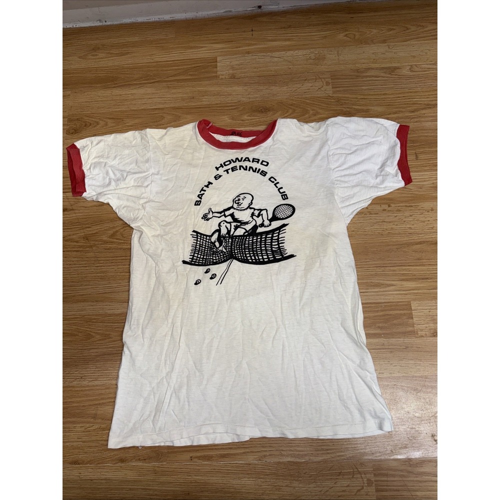 Vintage 70s Howard Bath And Tennis Club Ringer T Shirt Size XS-small